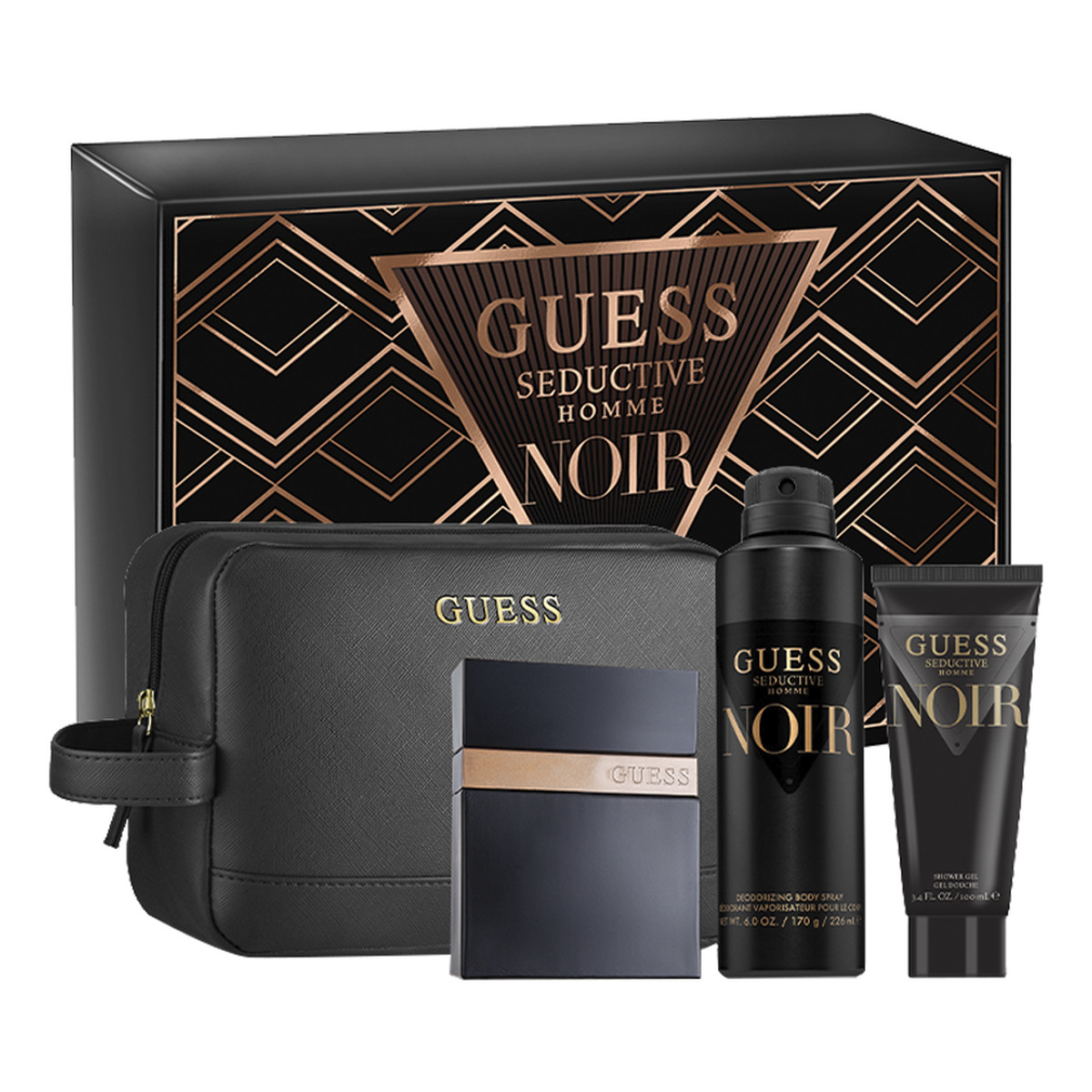 Guess Seductive Homme Noir EDT spray 100ml + SHOWER GEL 100ml + DEO spray 226ml + kosmetyczka