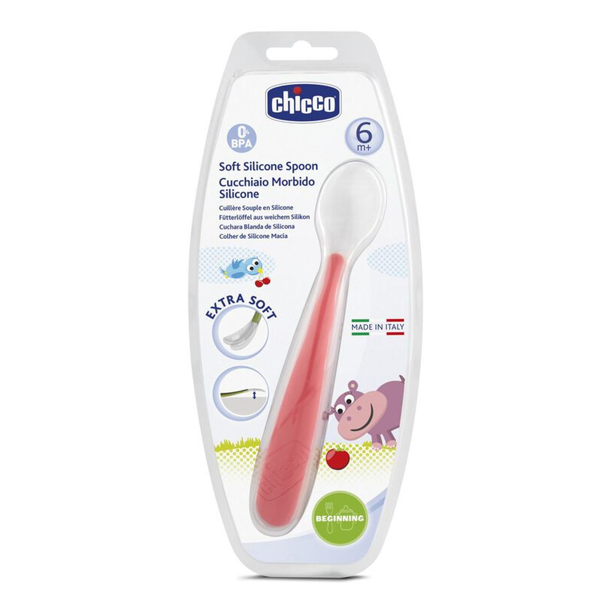 Chicco Miękka łyżeczka silikonowa 6m+ Bordowa