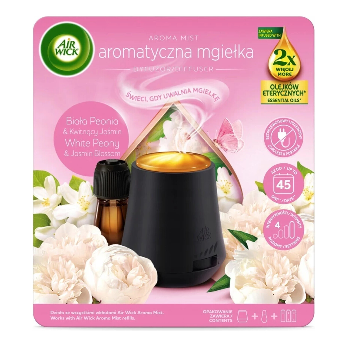 Air Wick Aroma Mist Mgiełka z olejkami komplet Biała Peonia & Kwitnący Jaśmin 20ml