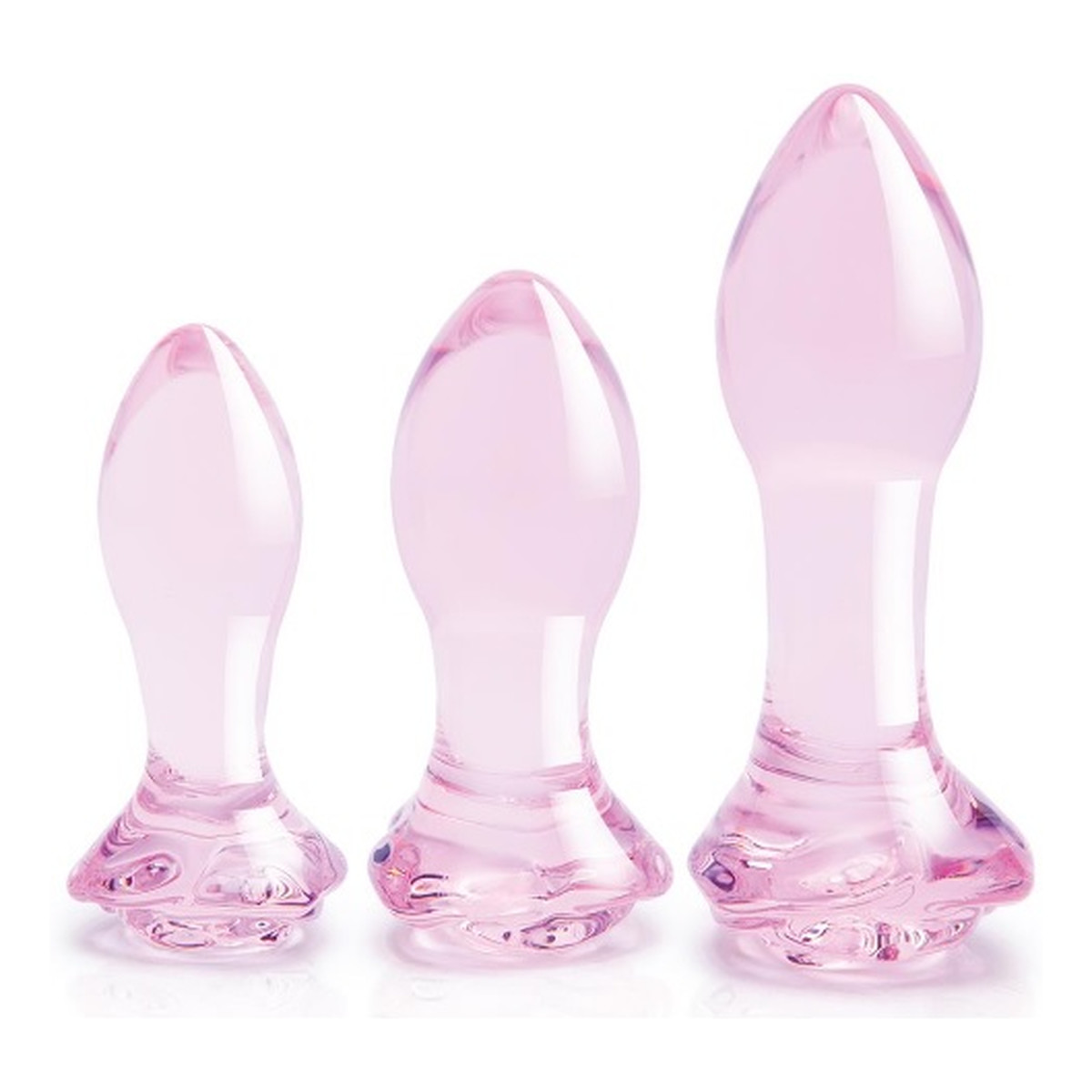 Dream Toys Glaze Glass Rosebud Anal Training Set Zestaw trzech korków analnych pink