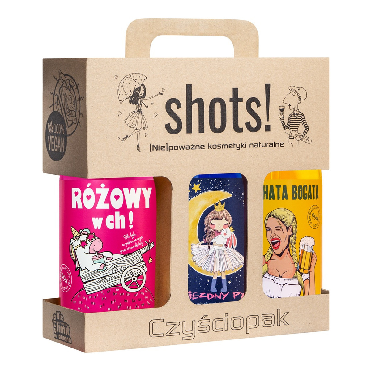 Laq Shots! Czyściopak Zestaw gwiezdny pył żel pod prysznic 500ml + czym chata bogata żel pod prysznic 500ml + różowy w ch! żel pod prysznic 500ml