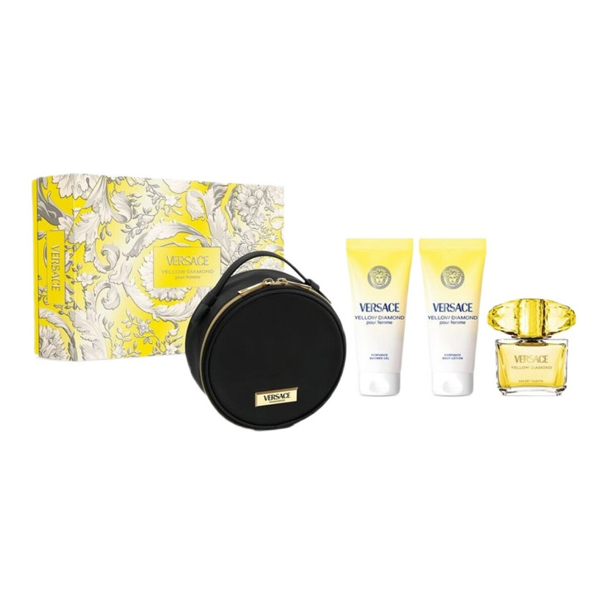 Versace Yellow Diamond Zestaw woda toaletowa spray 90ml + żel pod prysznic 100ml + balsam do ciała 100ml + kosmetyczka