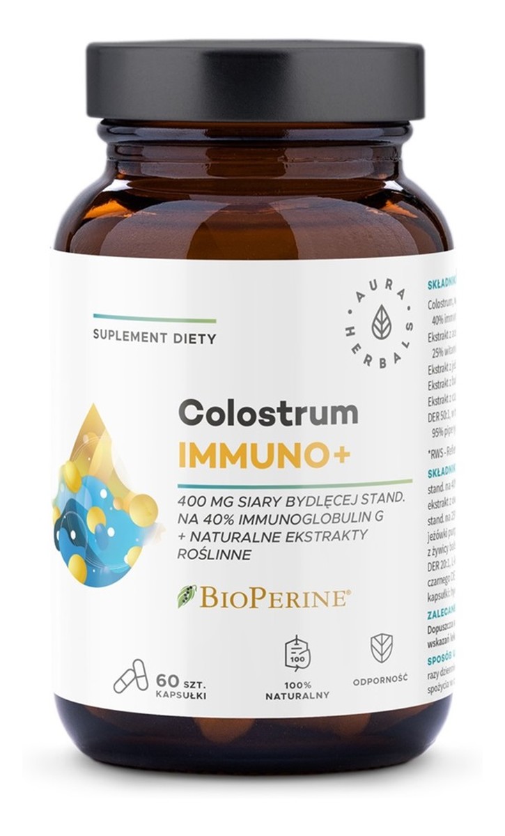 Colostrum immuno + bioperine suplement diety 60 kapsułek