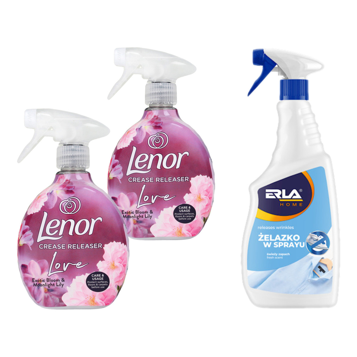 Lenor Żelazko w sprayu o 2x500ml Exotic Bloom + Erla 750ml