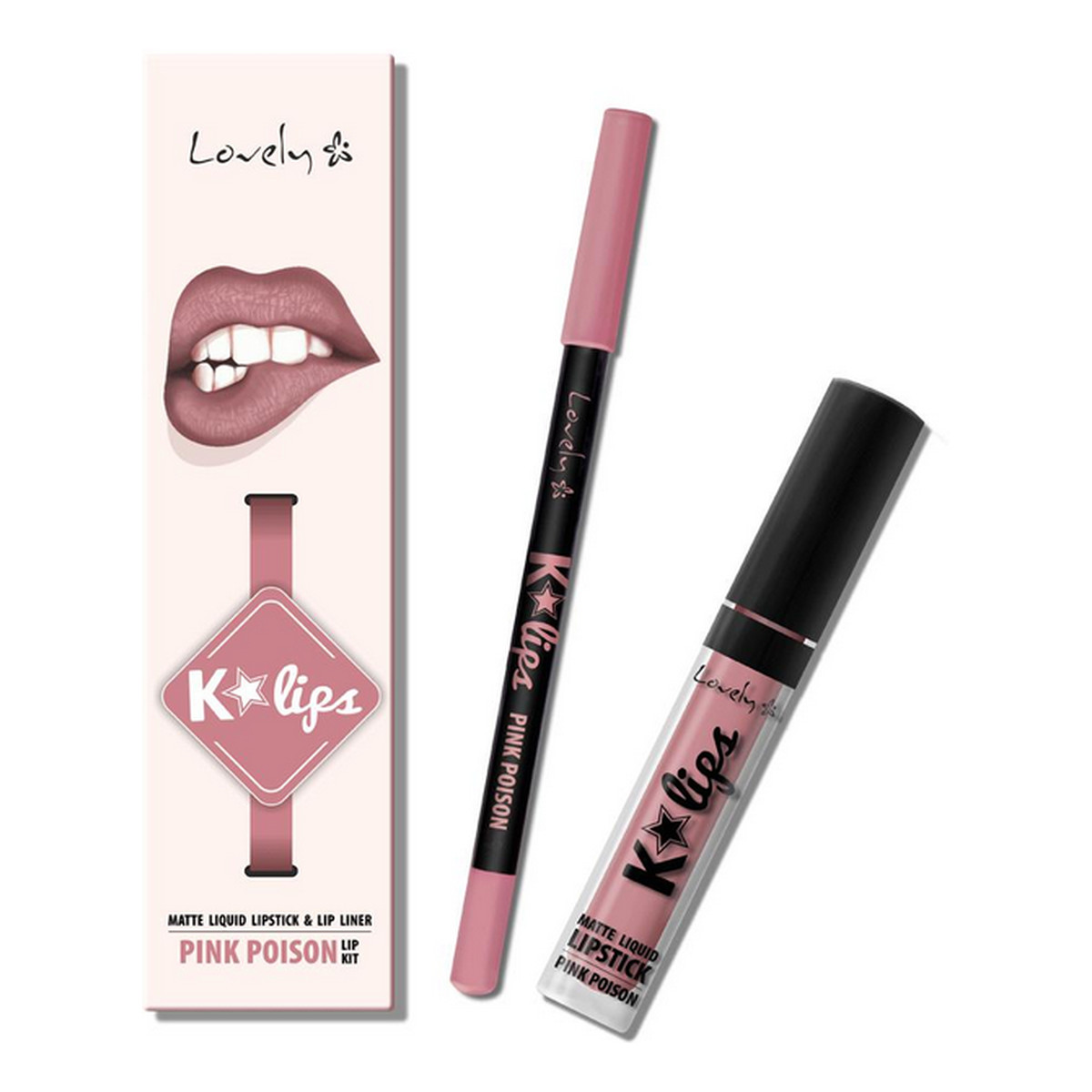 Lovely K-Lips Zestaw Matte Liquid Lipstick & Lip liner Neutral Beauty