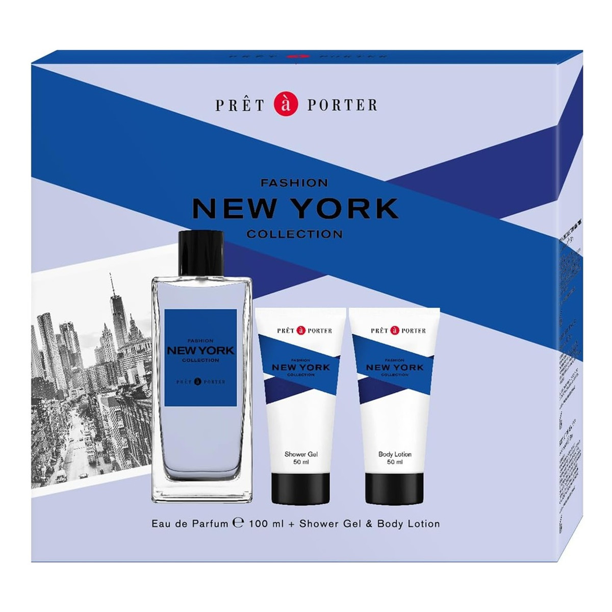 Coty Pret A Porter New York Zestaw woda perfumowana spray 100ml + balsam do ciała 50ml + żel pod prysznic 50ml