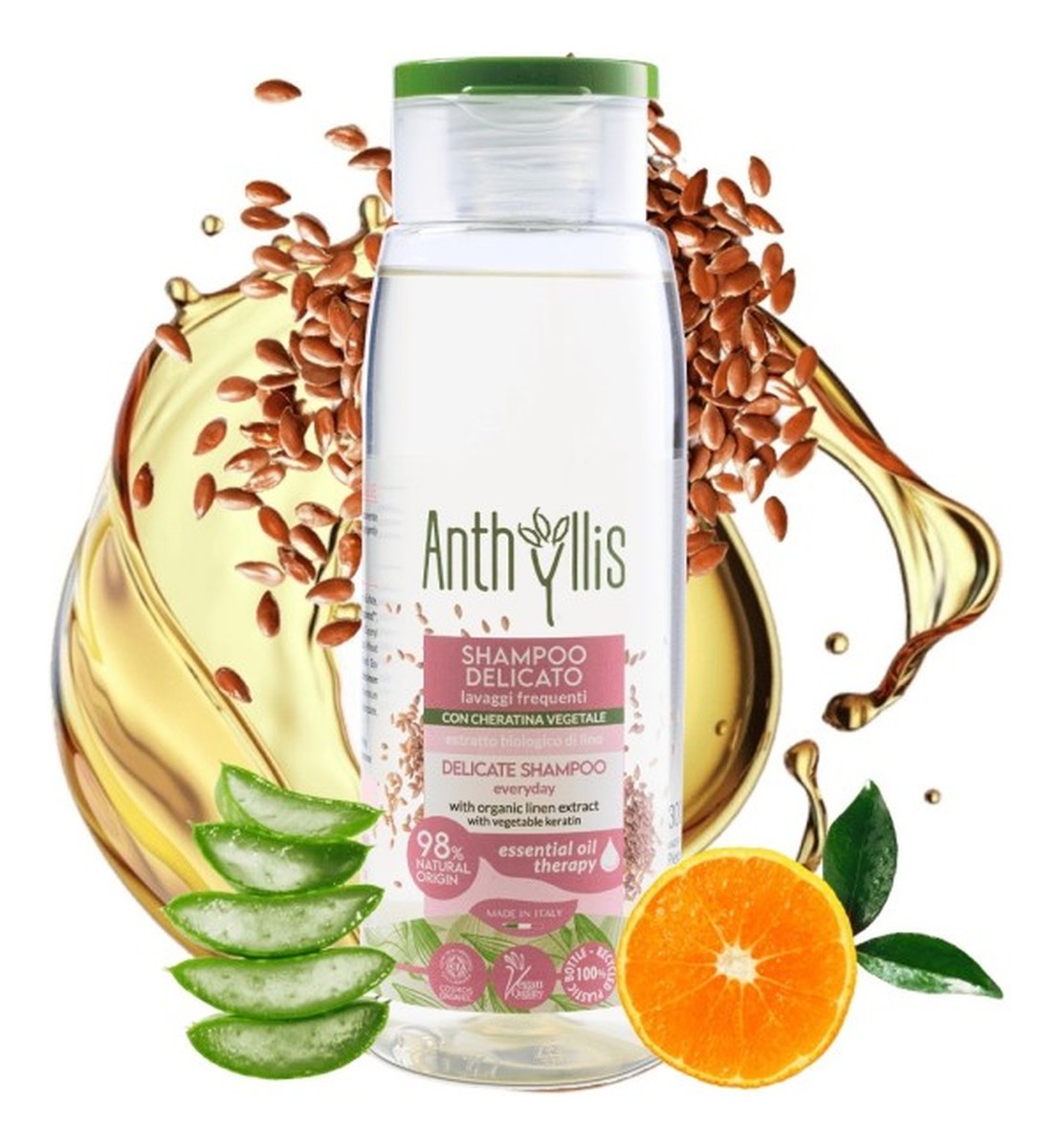 Bio Szampon do częstego mycia włosów z roślinną keratyną i ekstraktem z lnu