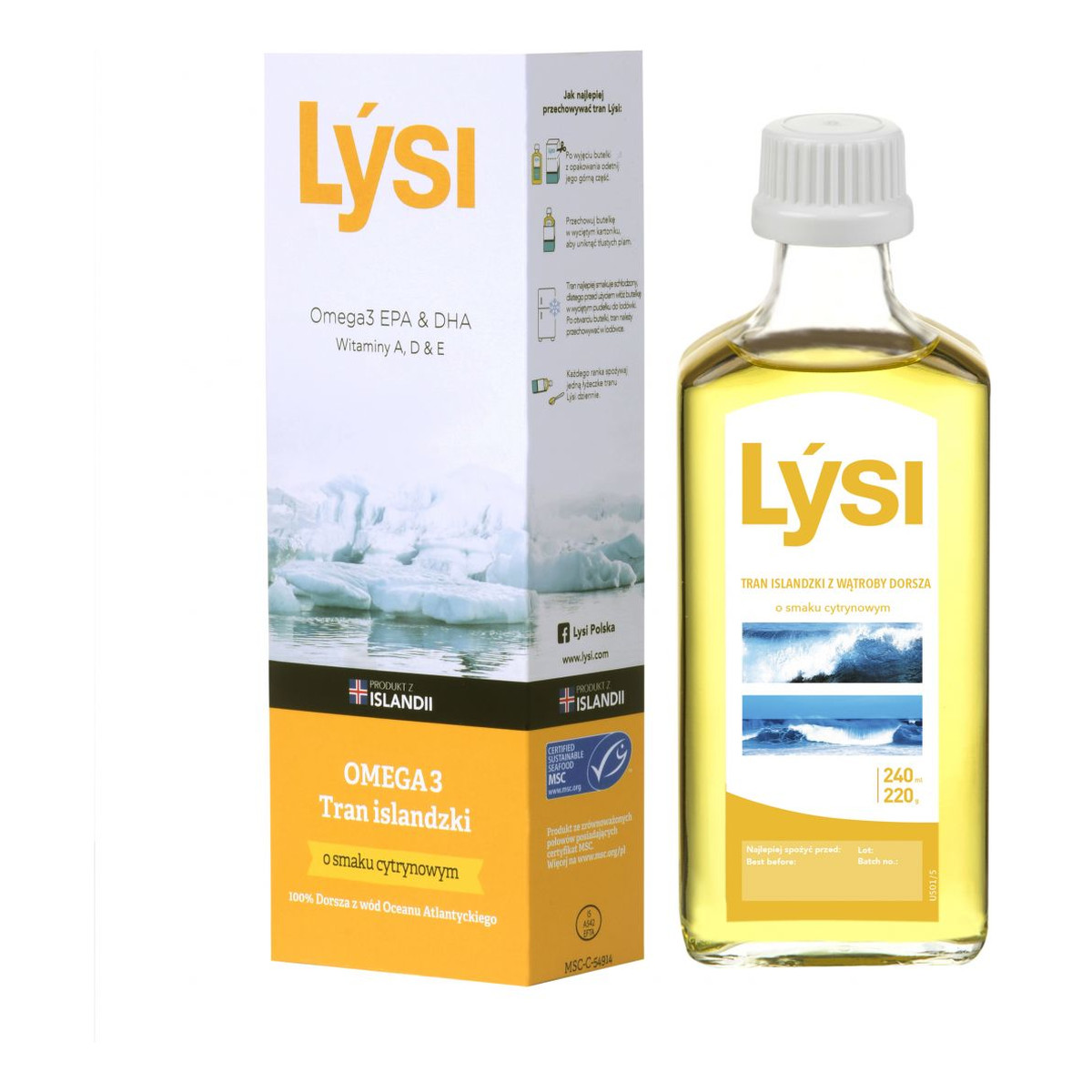 Lysi Tran Islandzki suplement diety Cytrynowy 240ml