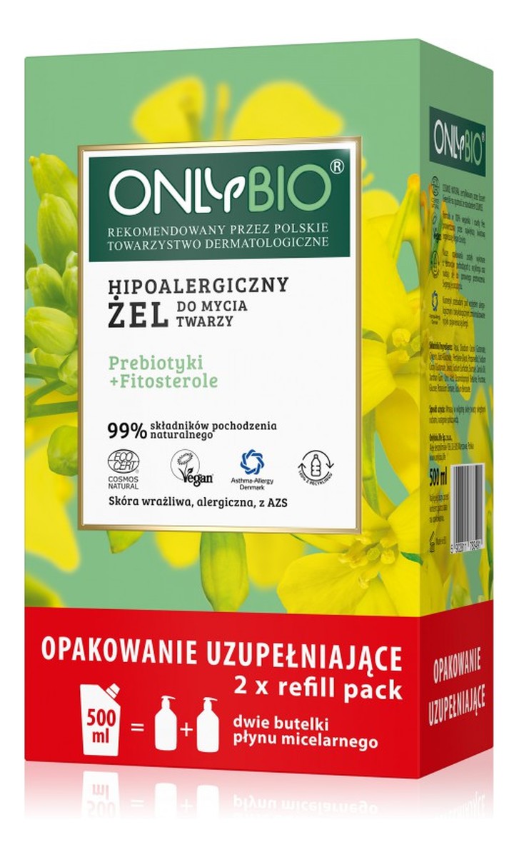 Hipoalergiczny żel do mycia twarzy prebiotyki i fitosterole + Refill
