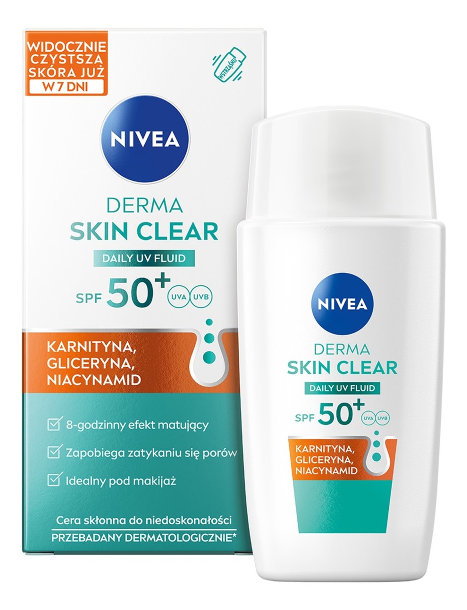 Derma skin clear daily uv fluid spf50+ pod makijaż