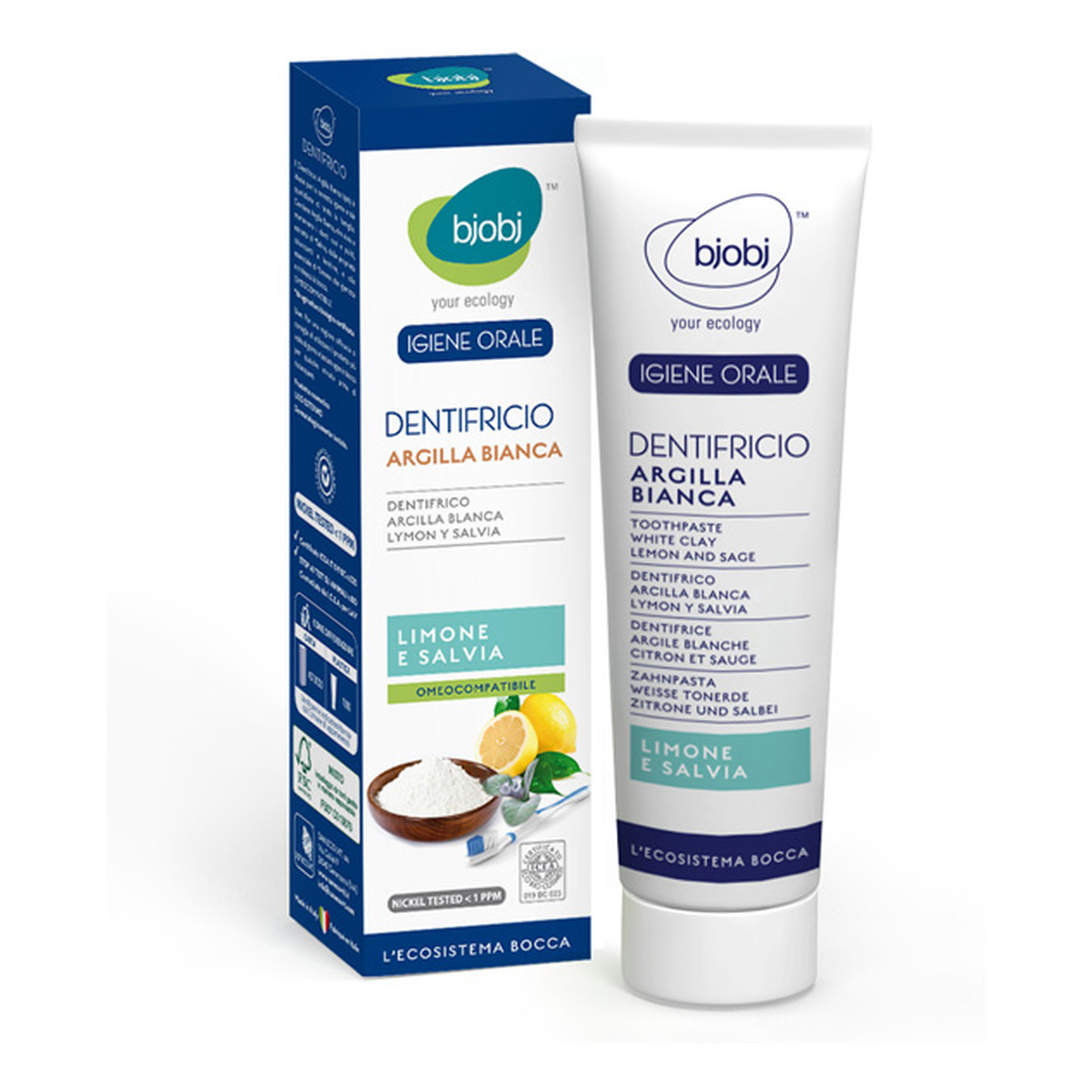 Bjobj Cytrynowa pasta do zębów z białą glinką i szałwią 75ml