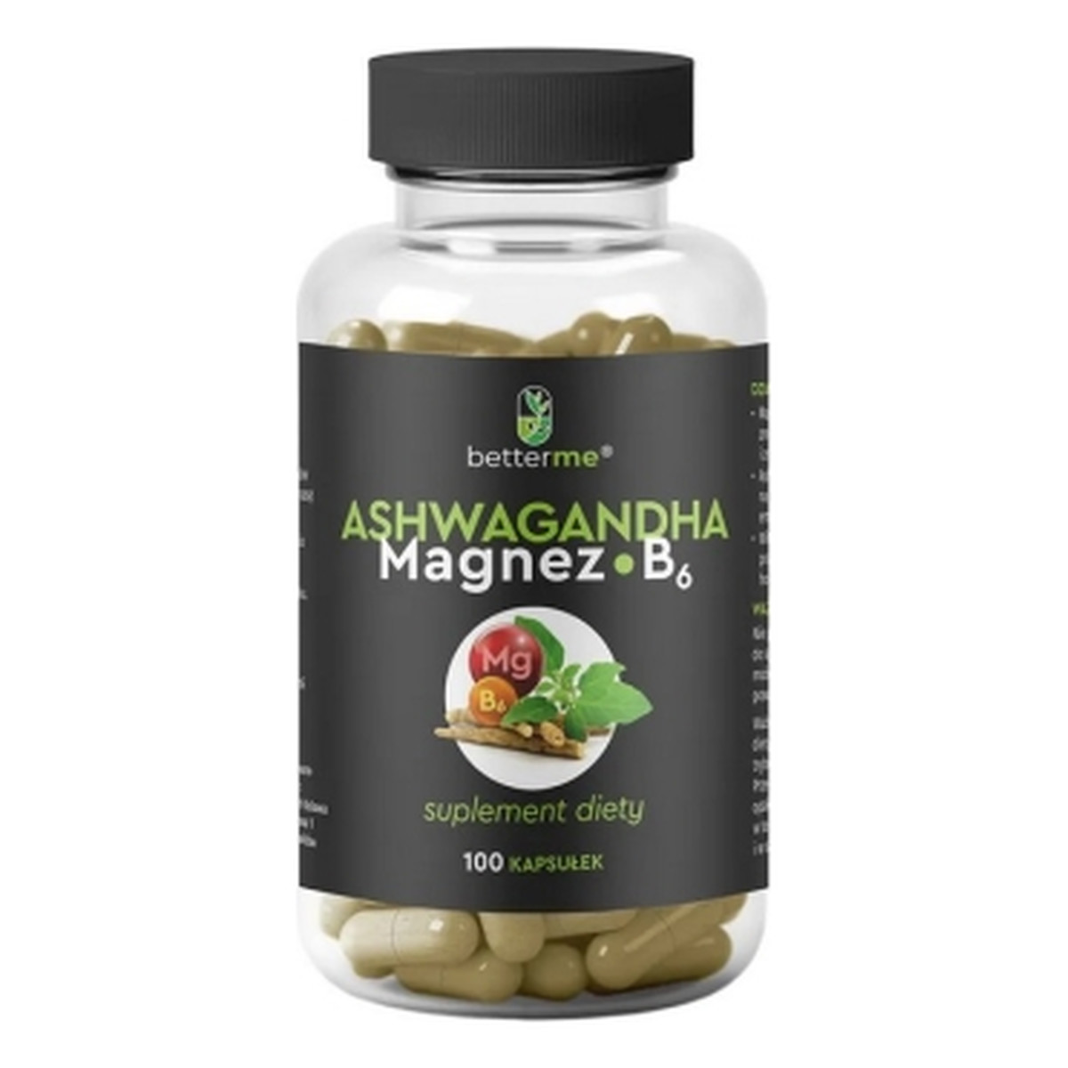 Betterme Ashwagandha Magnez B6 suplement diety na zmęczenie i stres 100 kapsułek 5000mg