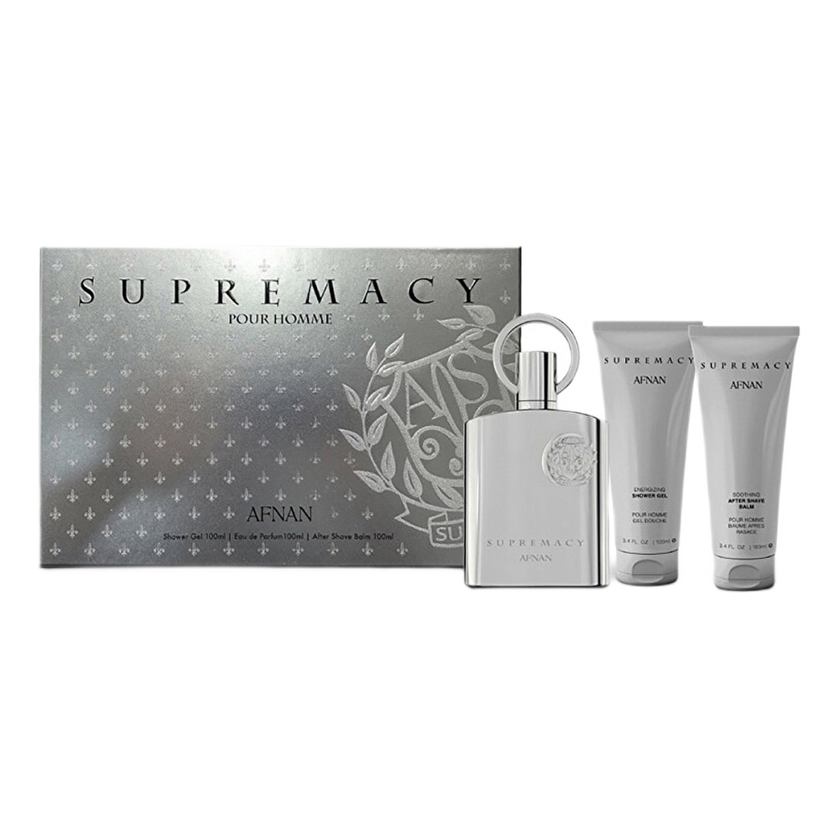 Afnan Supremacy Silver Zestaw woda perfumowana spray 100ml + żel pod prysznic 100ml + balsam po goleniu 100ml