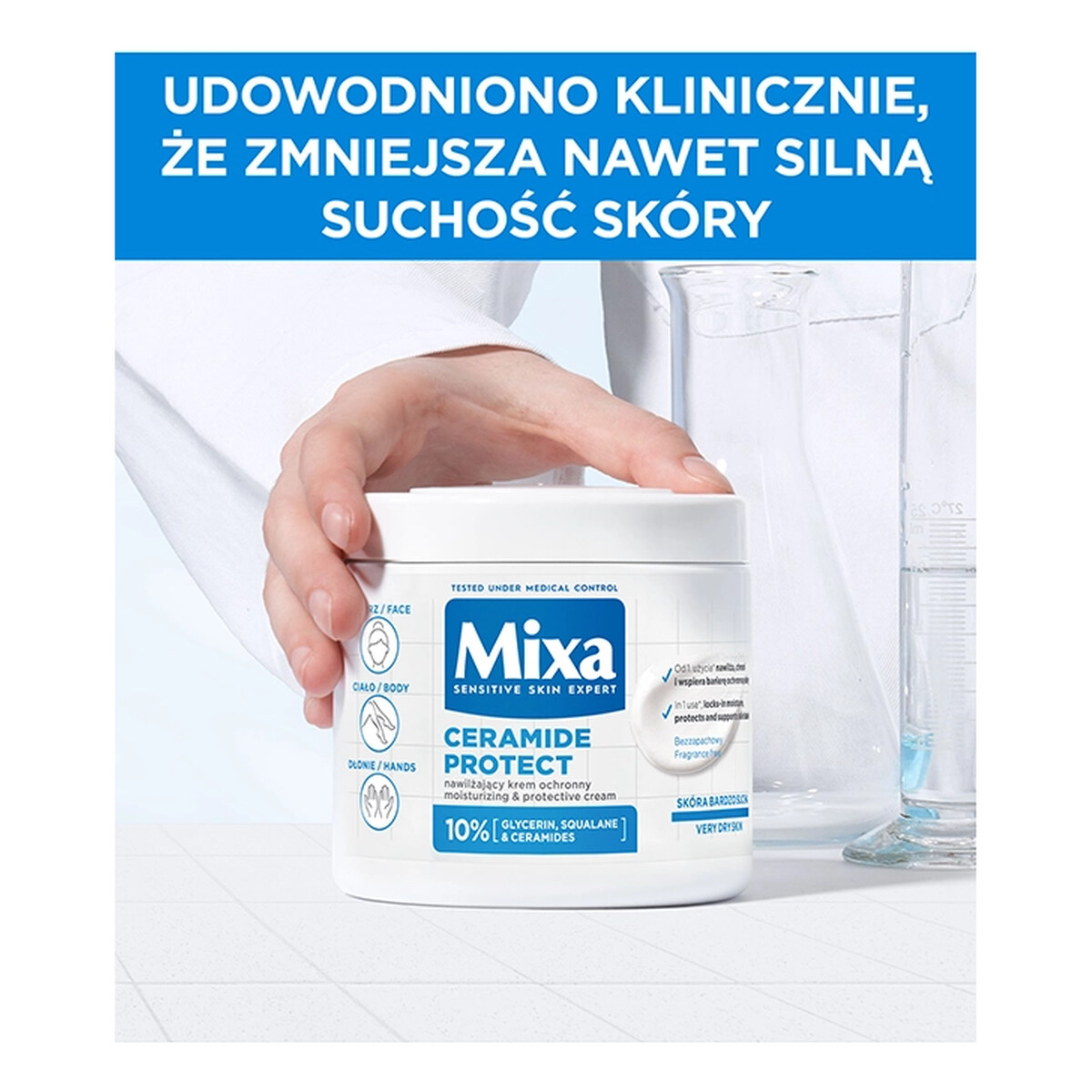 Mixa Urea Cica Repair+ Krem regenerujący + Ceramide Ochronny do twarzy dłoni i ciała 2x400ml