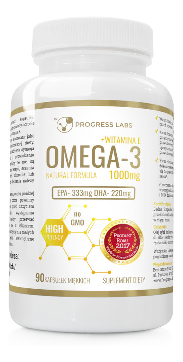 Progress labs_omega 3 + witamina e 1000mg no gmo suplement diety 90 kapsułek miękkich