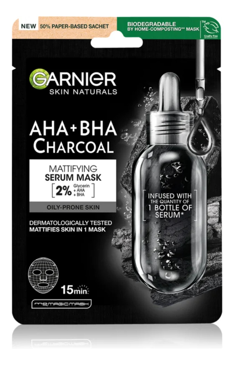 Maska Na Tkaninie AHA + BHA Charcoal Mattifying Serum Mask