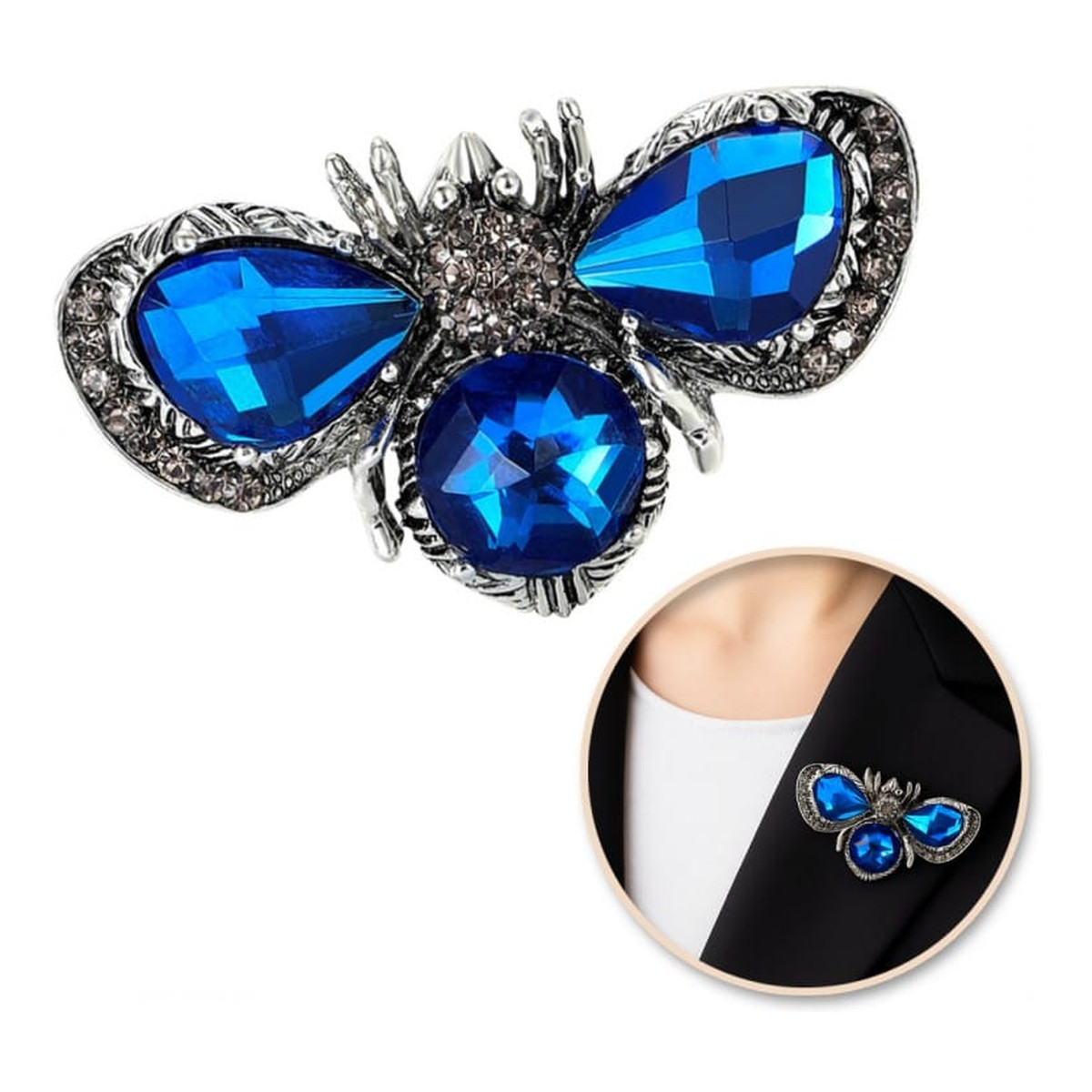 Ecarla Broszka ozdobna - błękitny owad kryształy BZ223