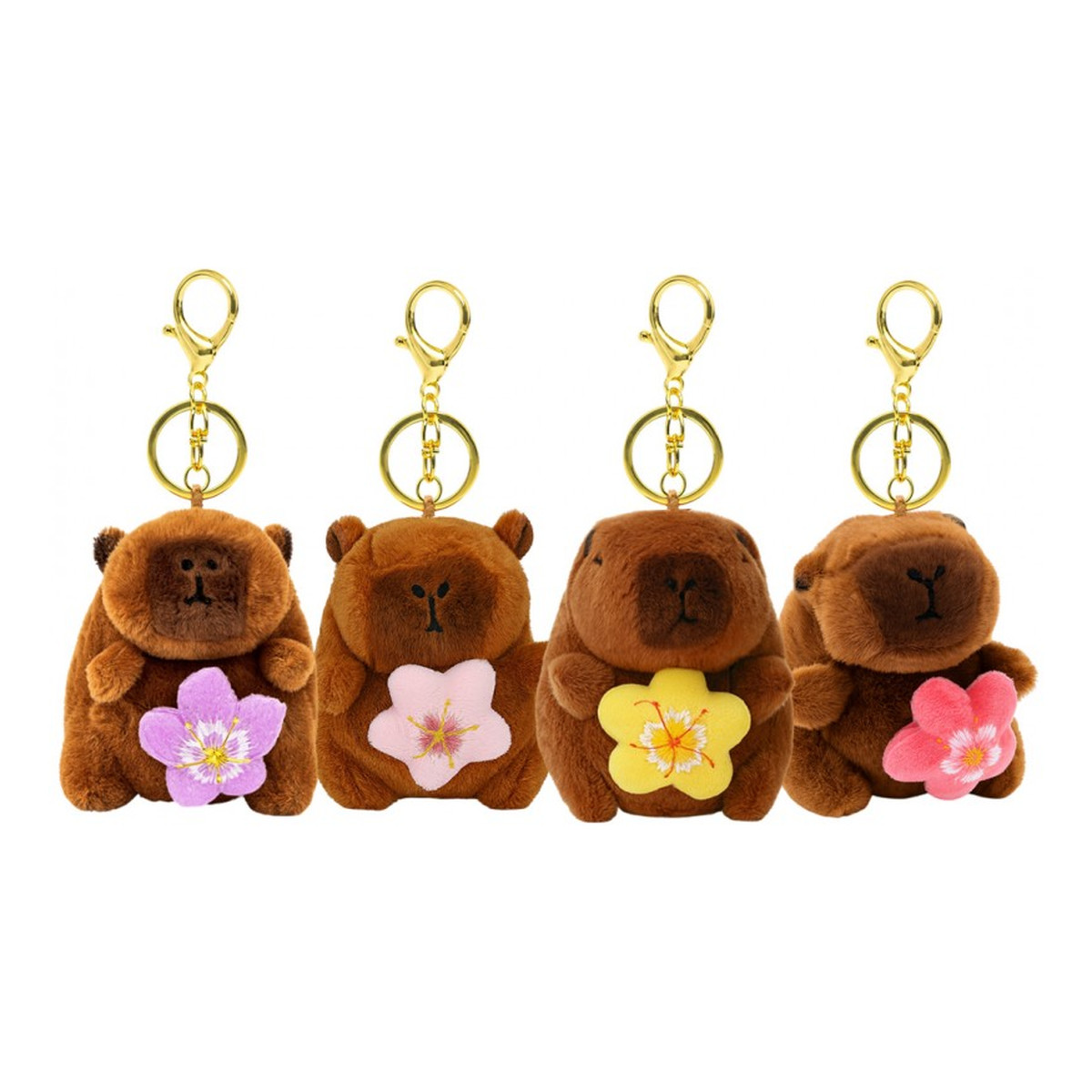 Ecarla Brelok do kluczy pluszowa puchata Kapibara z obrotowym kwiatkiem BRL385