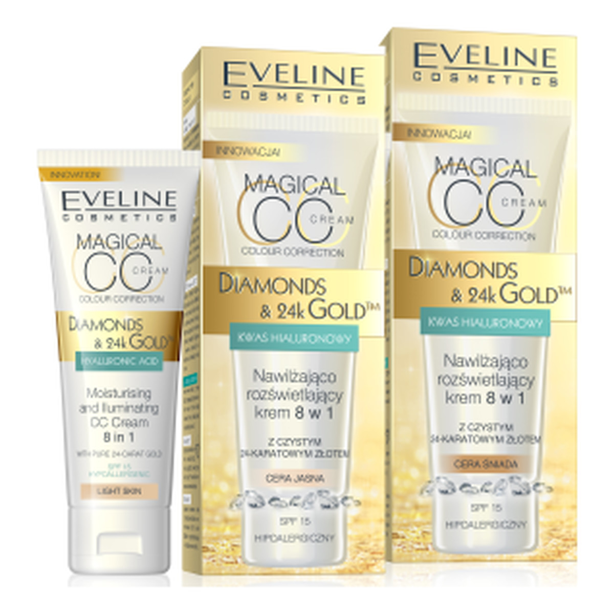 Eveline Diamonds & 24k Gold Nawilżająco-Rozświetlający Krem 8w1 30ml