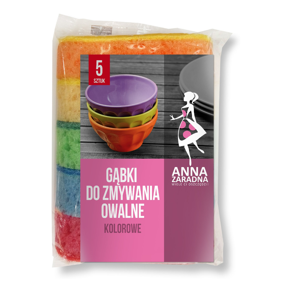 Anna Zaradna Gąbki do zmywania owalne - kolorowe -5szt