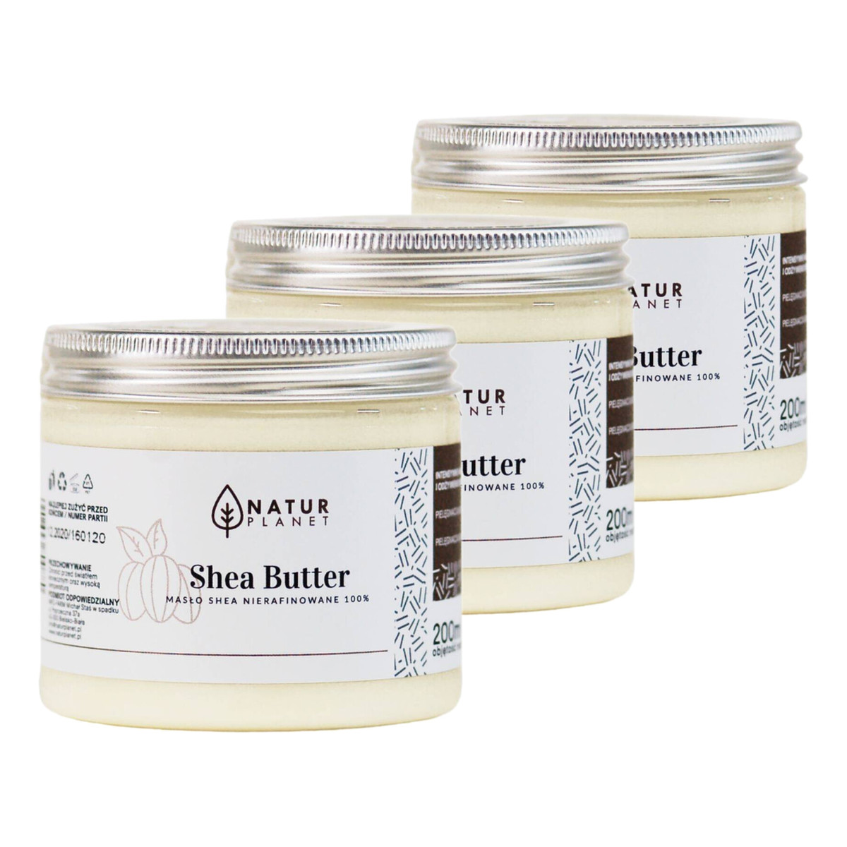 Natur Planet Nierafinowane Masło Shea do ciała 3x200ml
