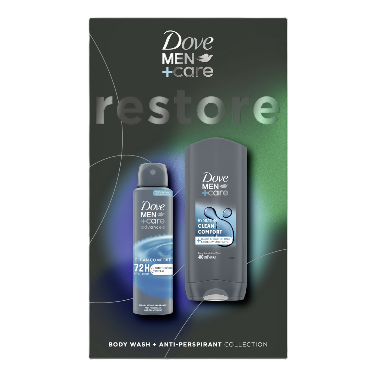 Dove Men+Care Clean Comfort Zestaw antyperspirant w sprayu 72h + żel szampon pod prysznic