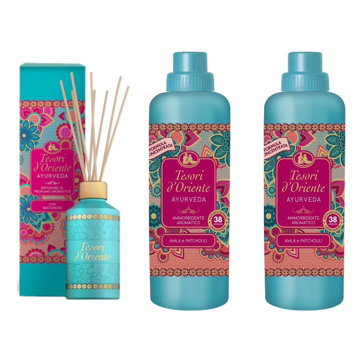 Tesori d'Oriente Ayurveda Koncentrat do płukania Ajurweda 38prań 2x760ml + Patyczki zapachowe 200ml