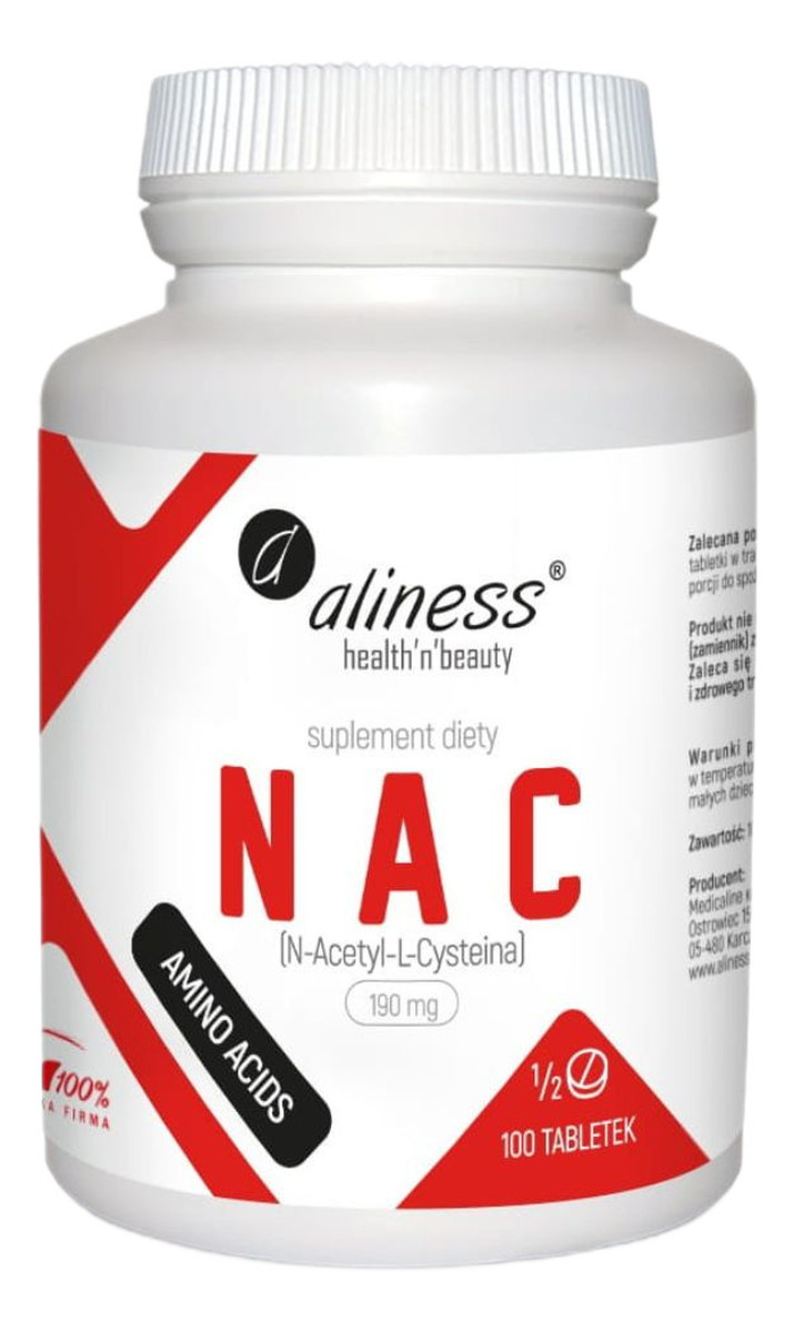 Nac n-acetyl-l-cysteine 190mg suplement diety 100 tabletek
