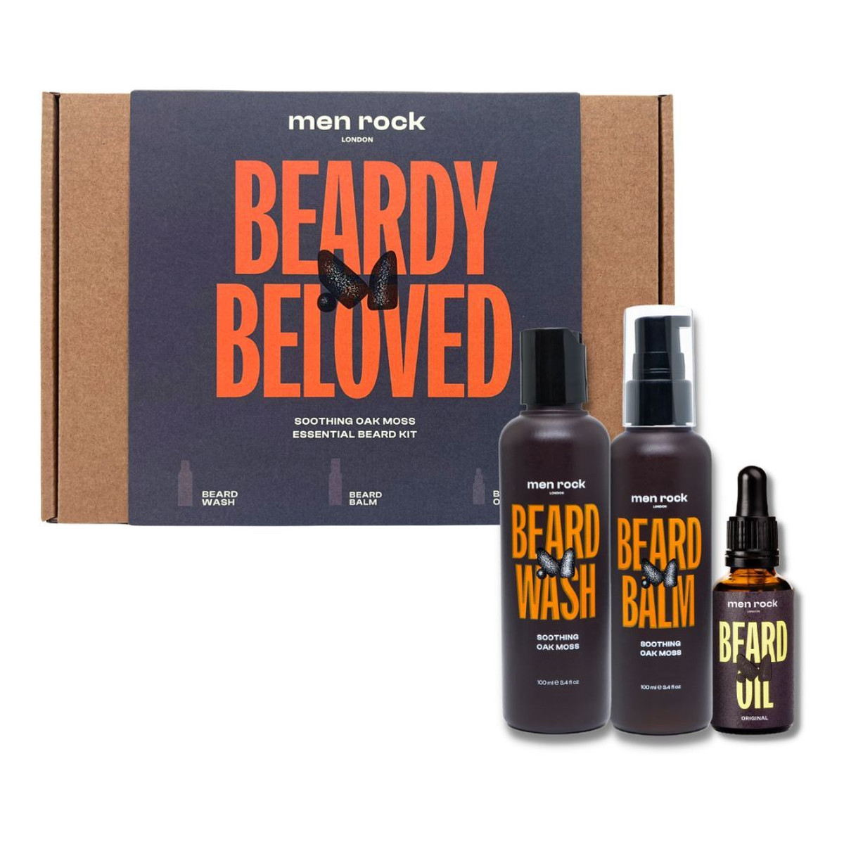 Menrock Beardy Beloved Soothing Oak Moss Zestaw szampon do brody 100ml + balsam do brody 100ml + olejek do brody 30ml