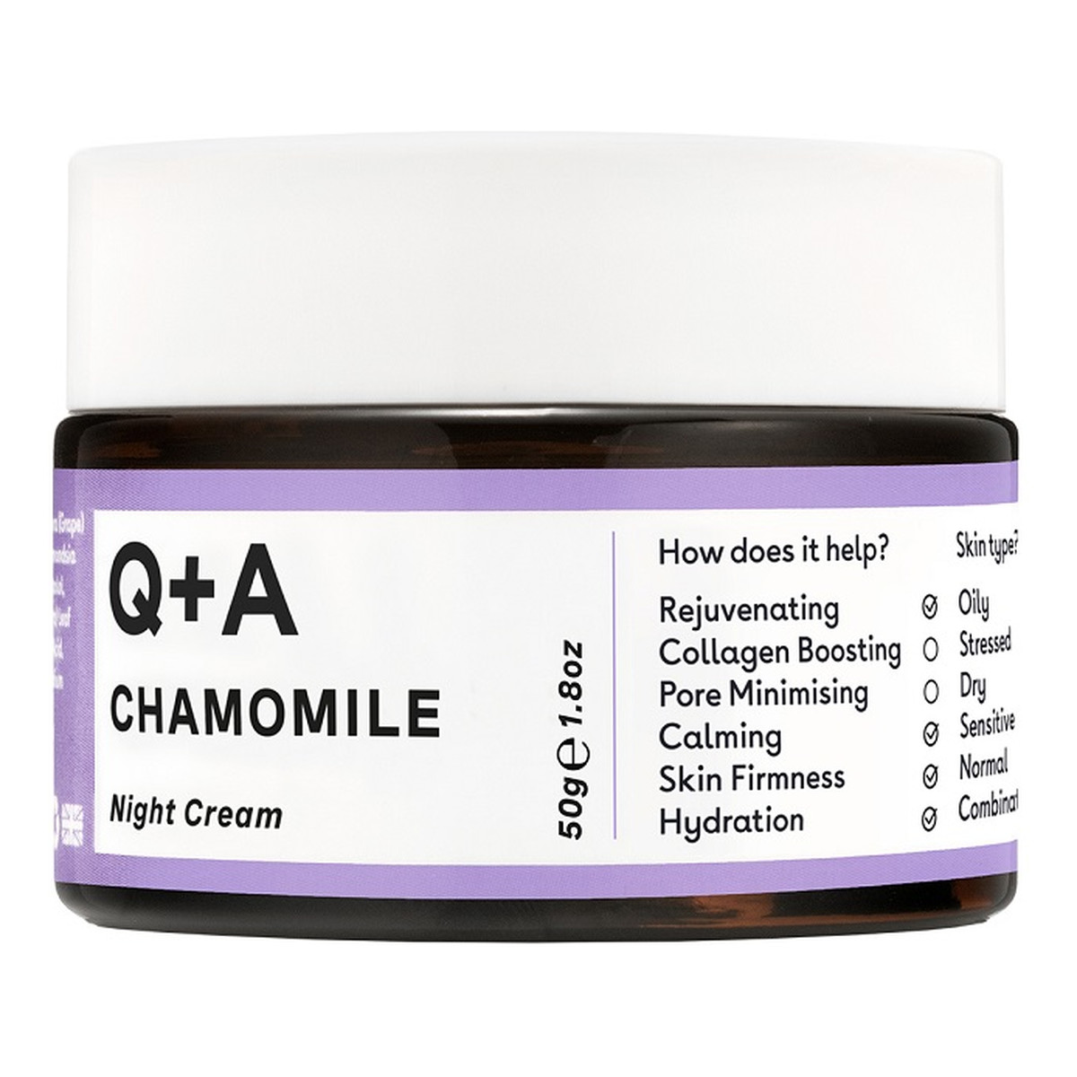 Q+A Chamomile Calming Night Cream łagodzący Krem do twarzy na noc z rumiankiem 50g