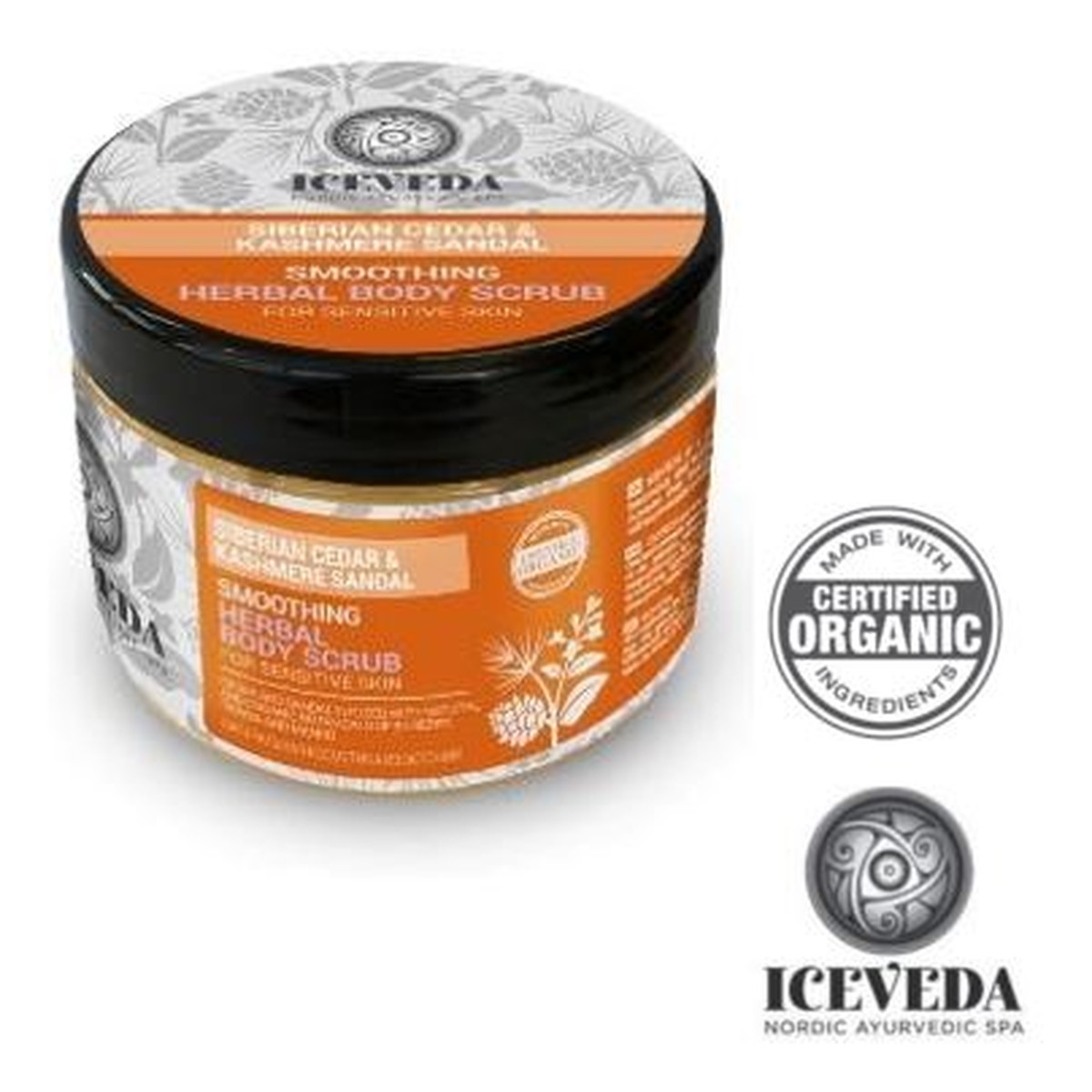 Iceveda Syberyjski cedr & Drzewo sandałowe, Wygładzający ziołowy scrub do ciała dla skóry wrażliwej 300ml