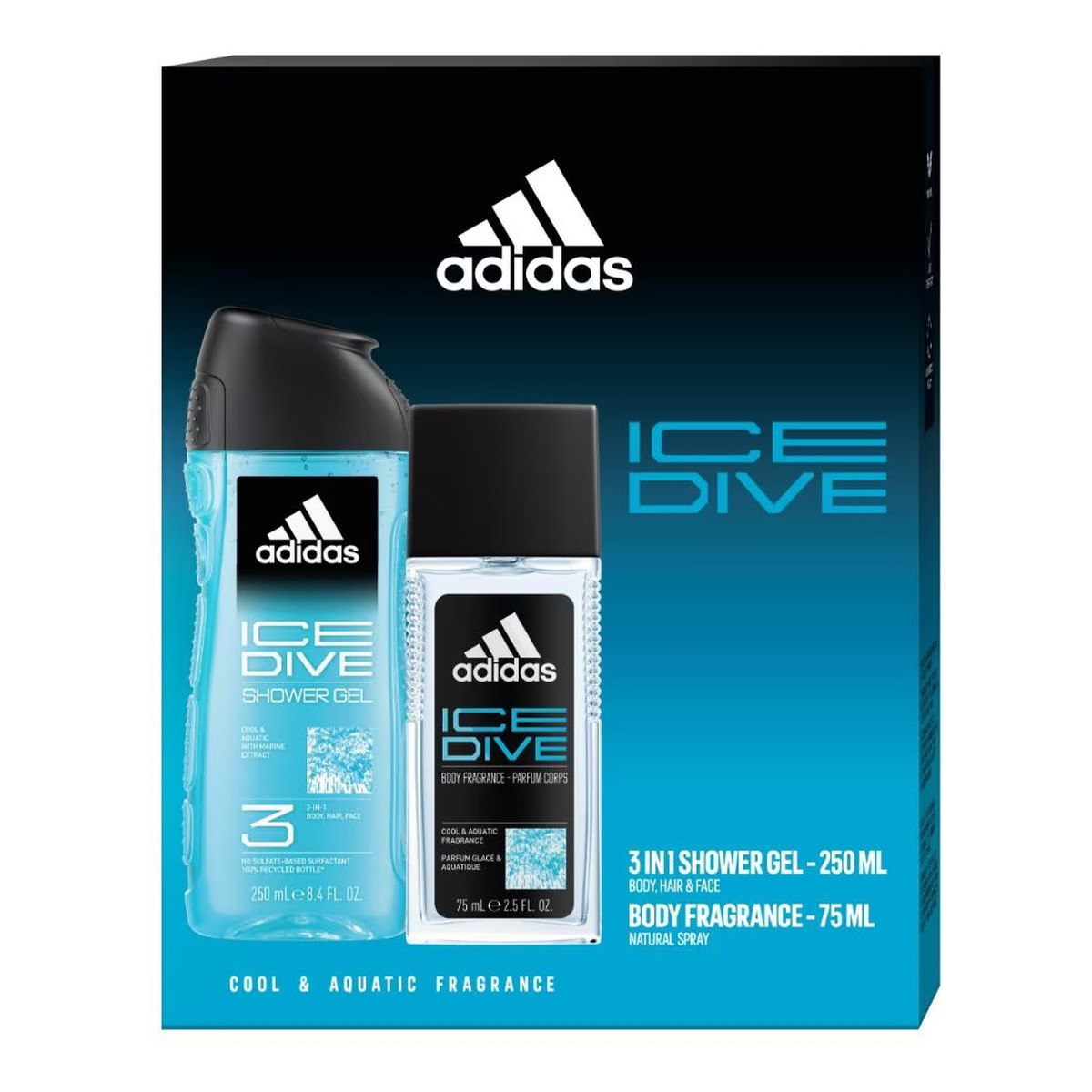Adidas Ice Dive Zestaw dezodorant do ciała 75ml + żel pod prysznic 250ml
