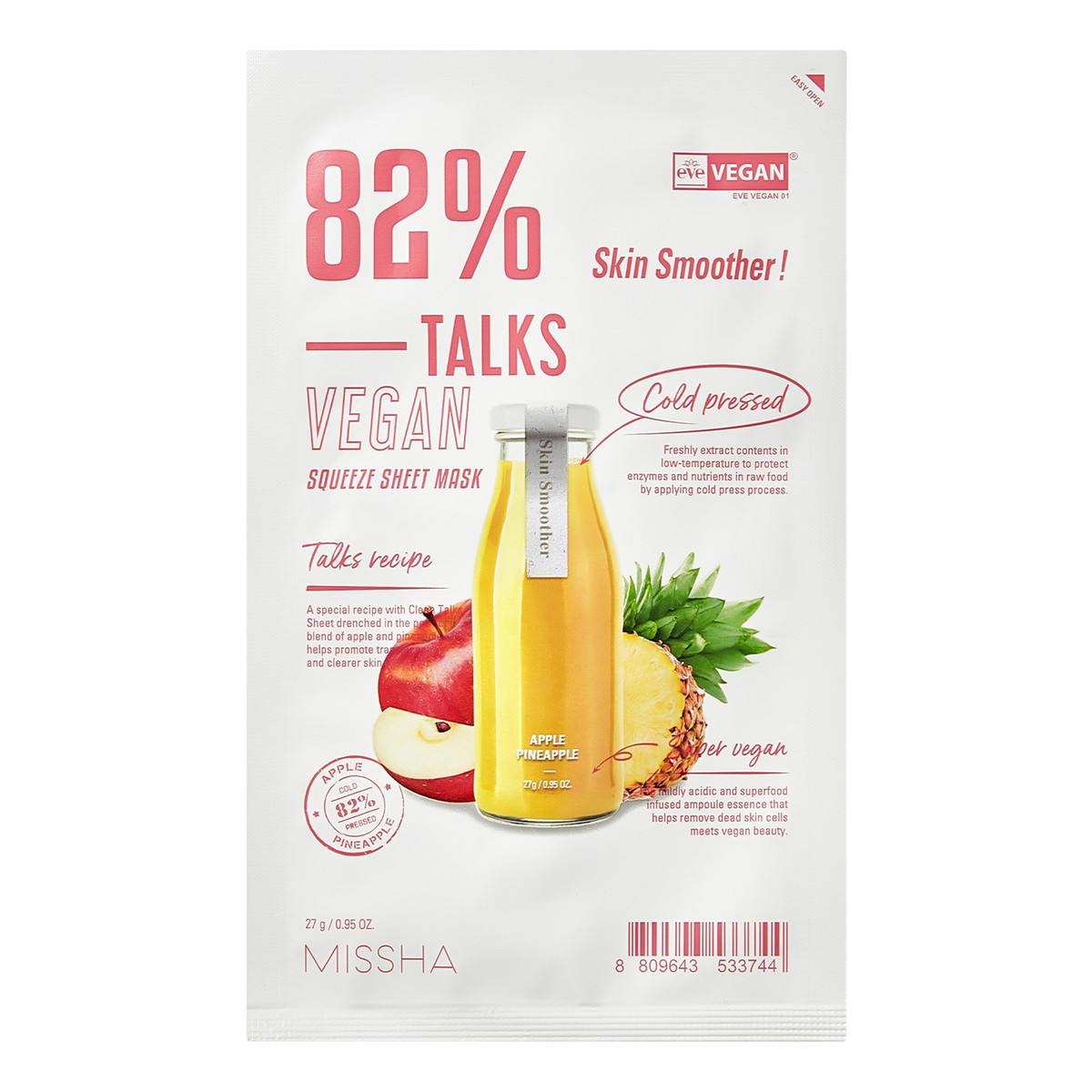 Missha Talks vegan squeeze sheet mask złuszczająca maseczka w płachcie dla szorstkiej skóry skin smoother 27g