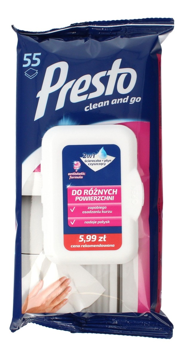 Ściereczki czyszczące+płyn 2w1 do różnych powierzchni zamknięcie pop up 1op.-55szt