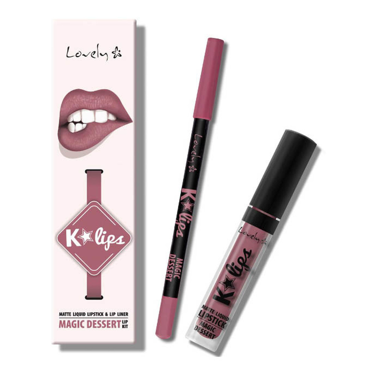 Lovely K-Lips Zestaw Matte Liquid Lipstick & Lip liner Neutral Beauty