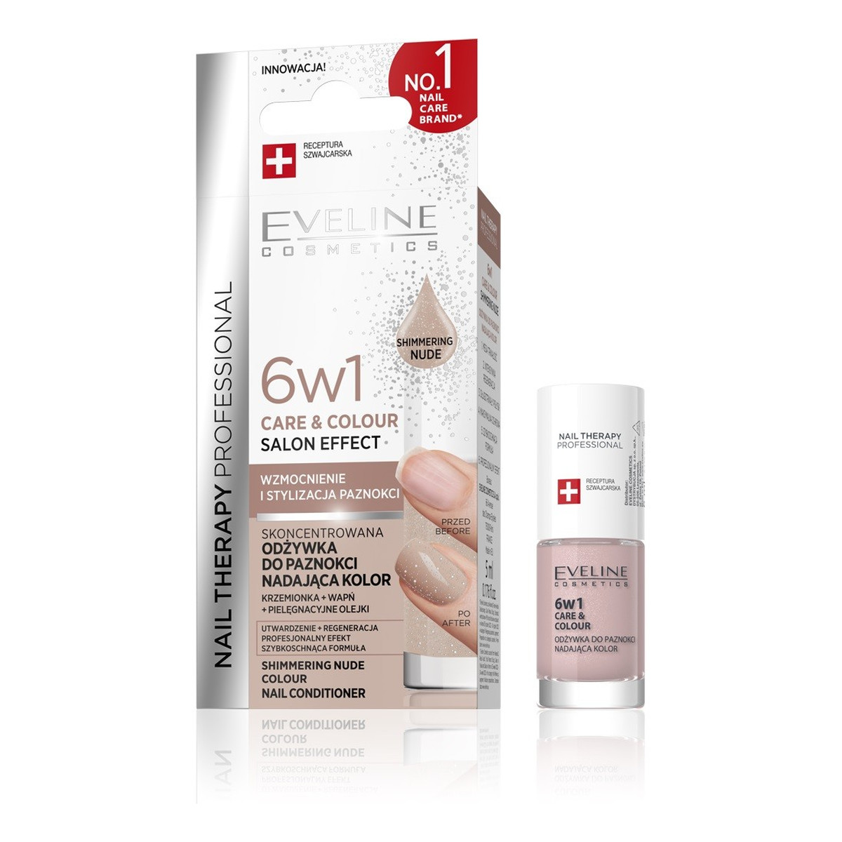 Eveline Nail therapy professional odżywka do paznokci nadająca kolor care&colour 6w1-shimmering nude 5ml