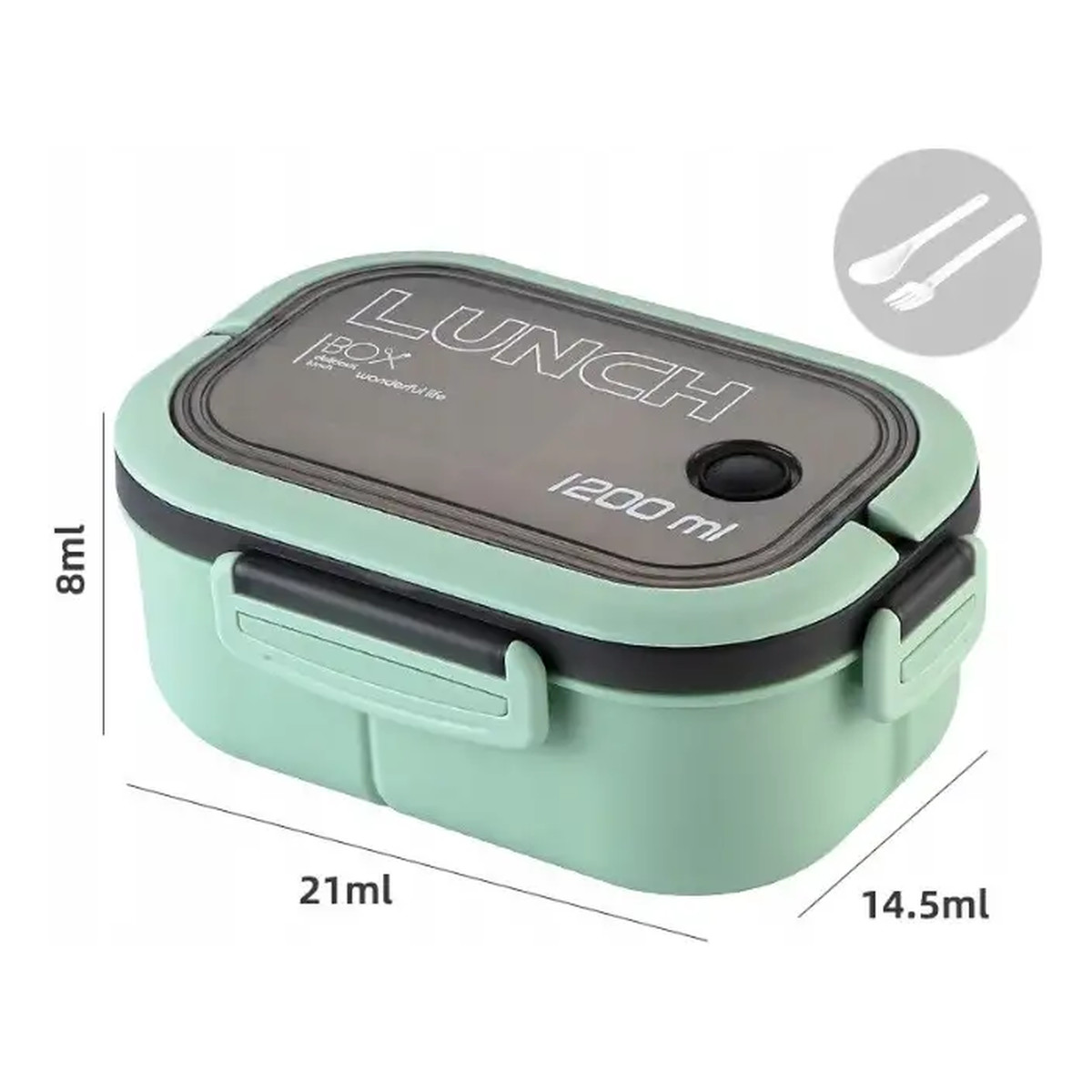 Ecarla Śniadaniówka LUNCH BOX ze sztućcami 21 x 14,5 x 8cm mięta PJM44M 1200ml