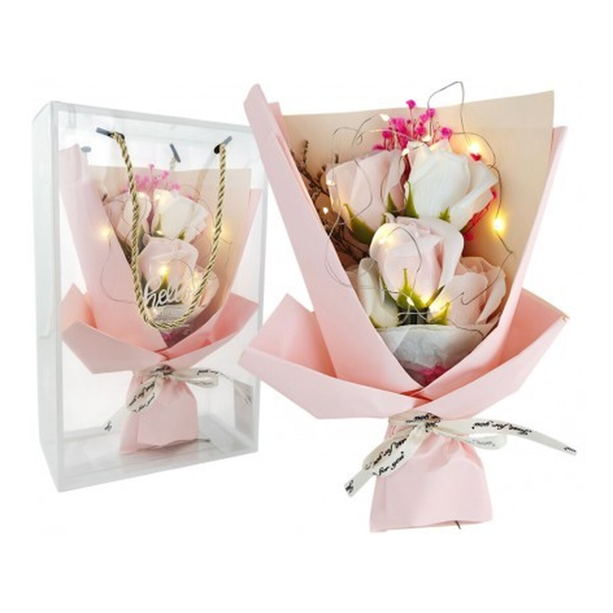 Ecarla Bukiet zapachowych kwiatów mydlanych w pudełku na prezent, świecące led (buk16)