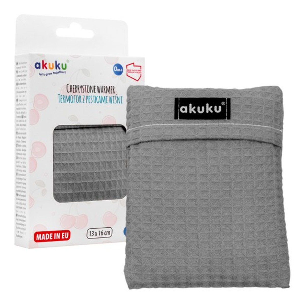 Termofor z pestkami wiśni w pokrowcu 13x16 cm szary