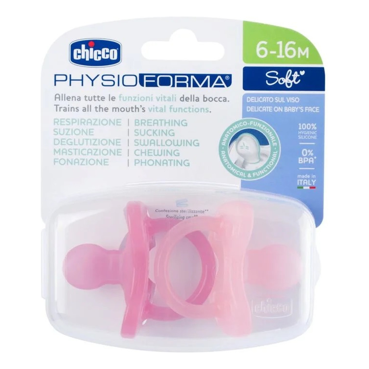 Chicco Physioforma soft smoczek silikonowy uspokajający 6-16m różowy 2szt.