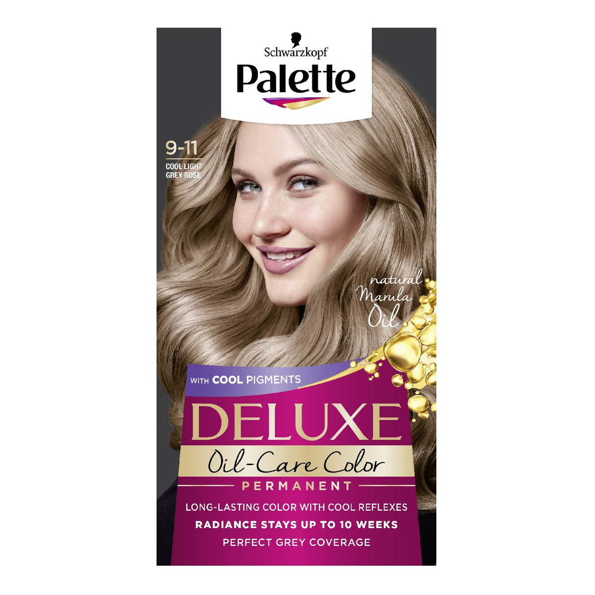 Palette Deluxe oil-care color farba do włosów trwale koloryzująca z mikroolejkami 9-11 chłodny lekki różany blond