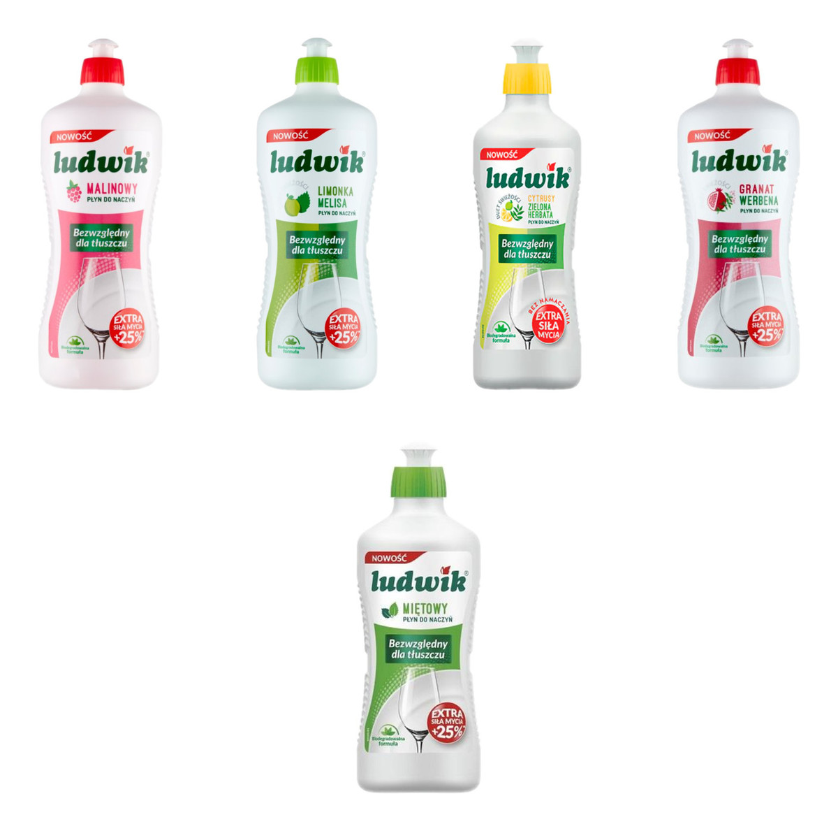 Płyn do naczyń Granat Limonka Malina Cytrusy Mięta 5x900ml