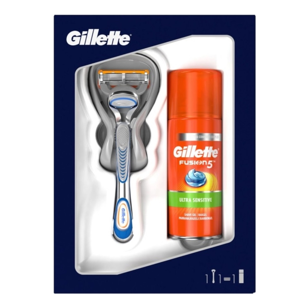 Gillette Fusion5 zestaw maszynka do golenia + Ultra Sensitive żel do golenia 75ml