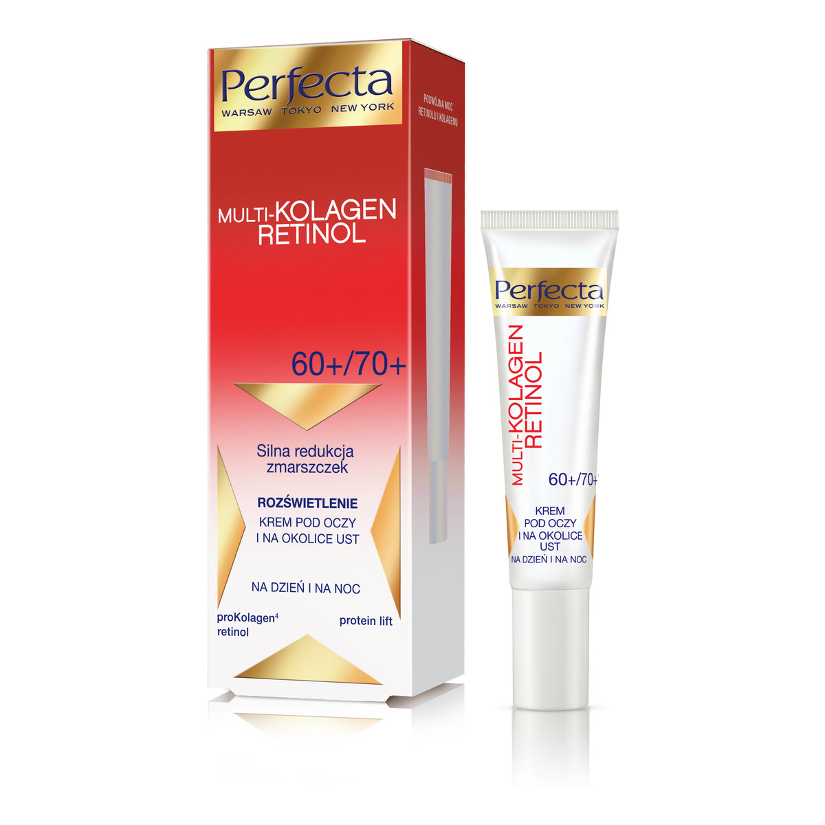 Perfecta Multi Kolagen Retinol 60+/70+ Krem redukujący zmarszczki i rozświetlający pod oczy i na powieki 15ml