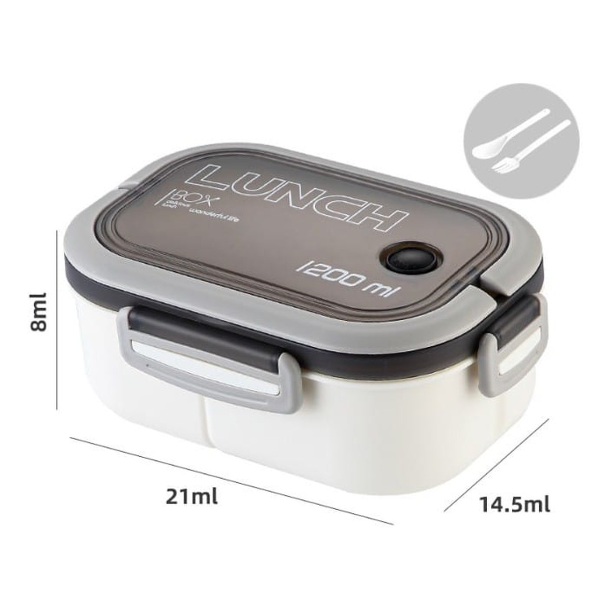 Ecarla Śniadaniówka LUNCH BOX ze sztućcami 21 x 14,5 x 8cm biały PJM44B