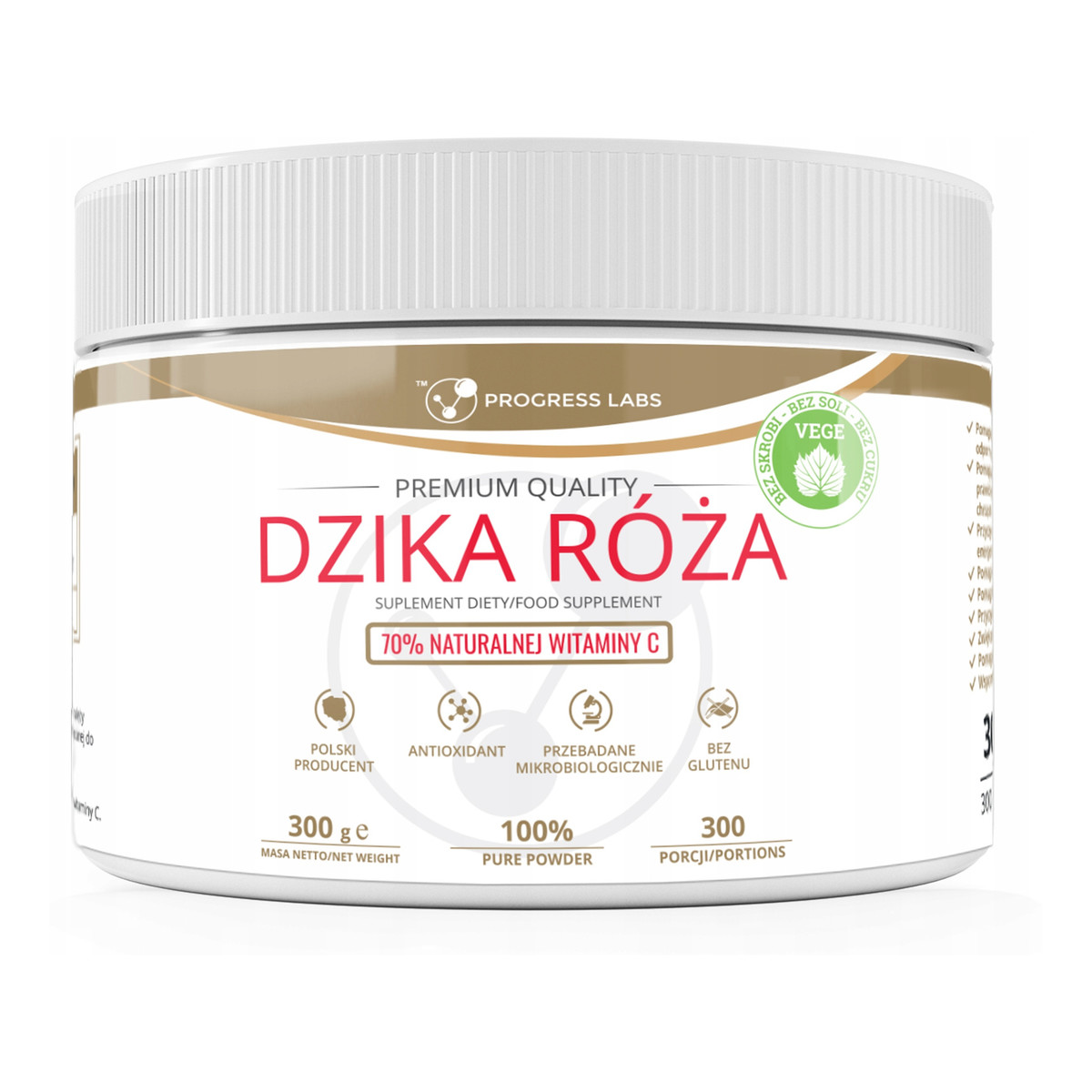 Progress Labs Dzika Róża 70% naturalnej witaminy C suplement diety w proszku 300g