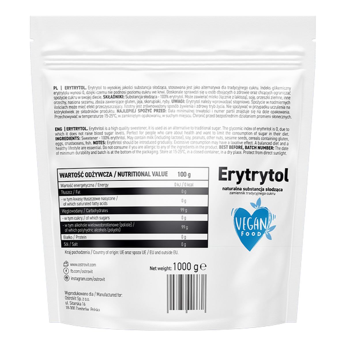 OstroVit Erytrytol naturalny 750g