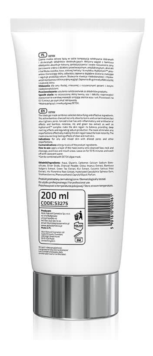 Gel Mask detoksykująca maska żelowa z węglem z bambusa i jonizowanym srebrem