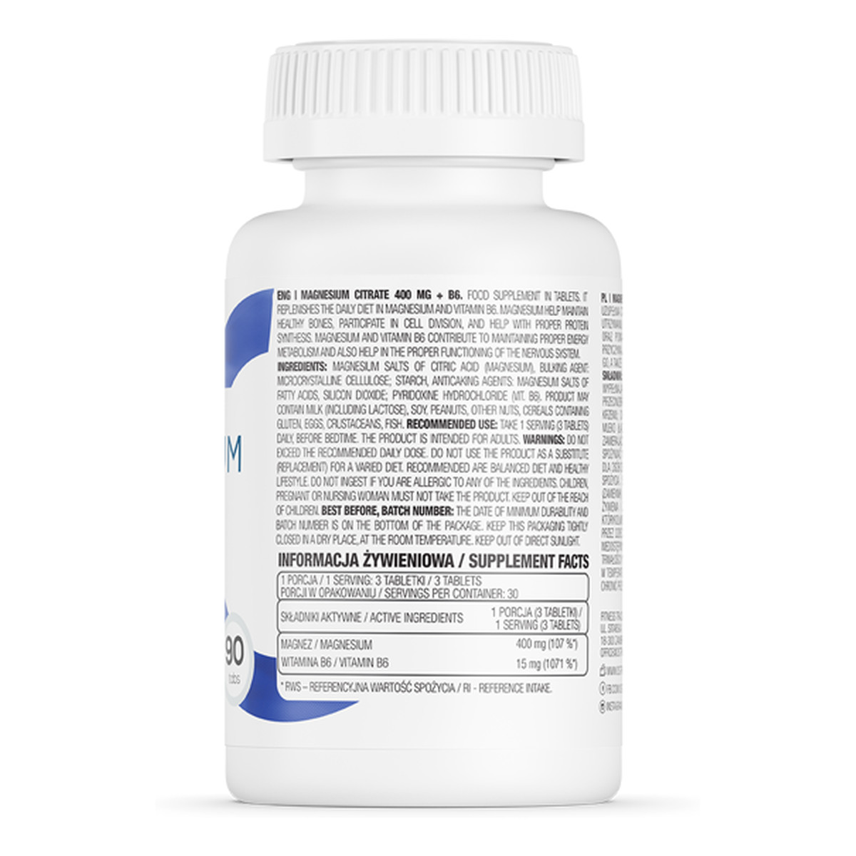 OstroVit Cytrynian Magnezu + B6 90 tabletek 400mg
