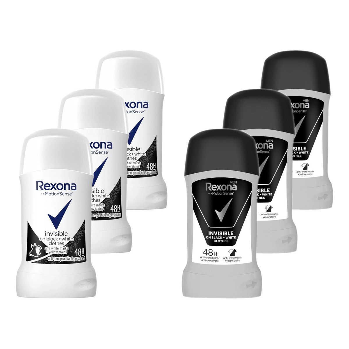 Rexona Invisible on black and white clothes Antyperspirant w sztyfcie 3x męski 3x damski